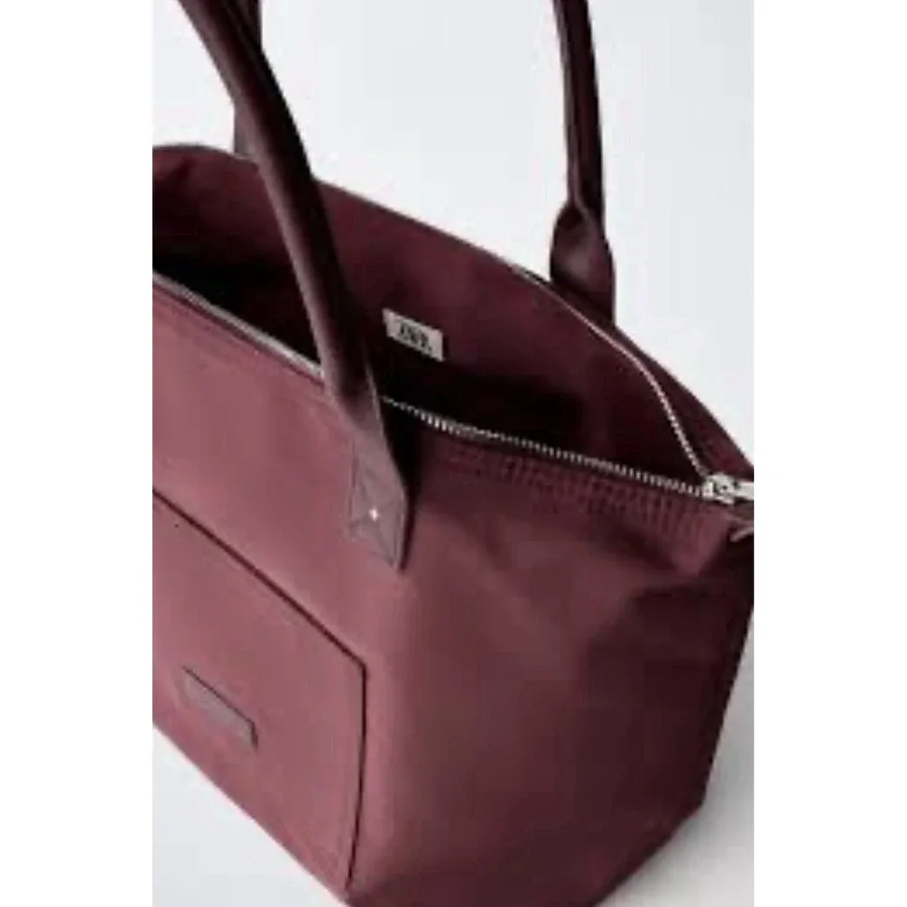 Zara Maroon Nylon Tote‎ Bag Purse Capsule Bonjour Le Monde French Resort